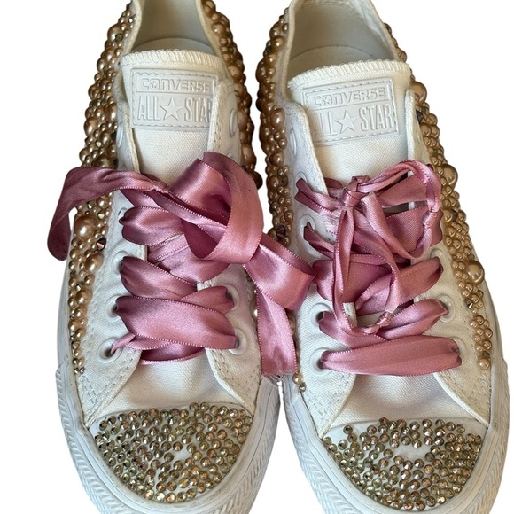 Converse Pearl Bling Low Top Womens Sneakers Size 7 Wedding Fancy - Picture 9 of 12